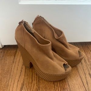Peep-Toe Suede Heeled Bootie